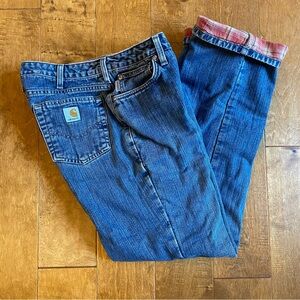 Carhartt Women’s size 8 Flannel-Lined Relaxed Fit Blue Jeans